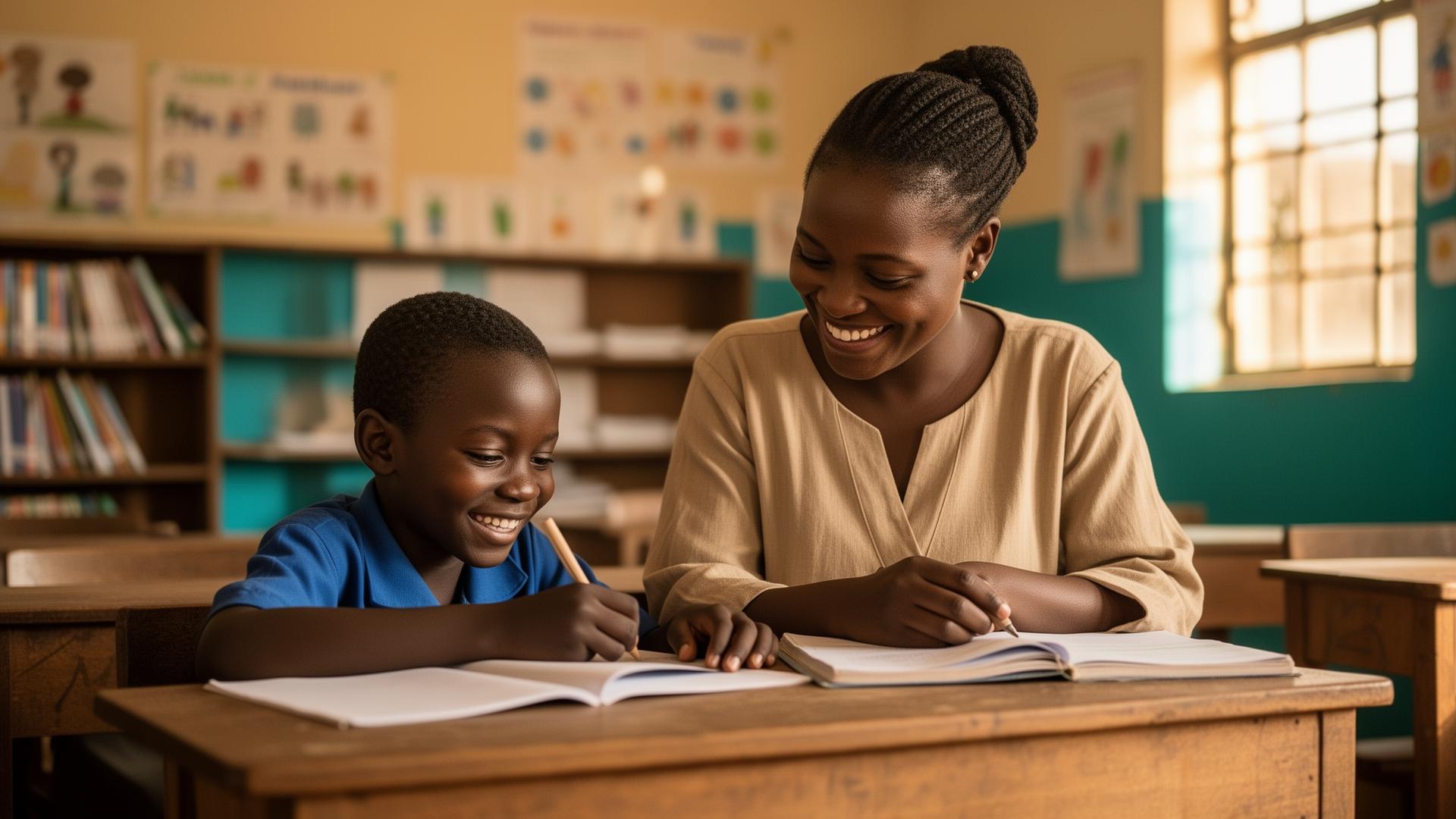 Teacher helping a child with schoolwork
